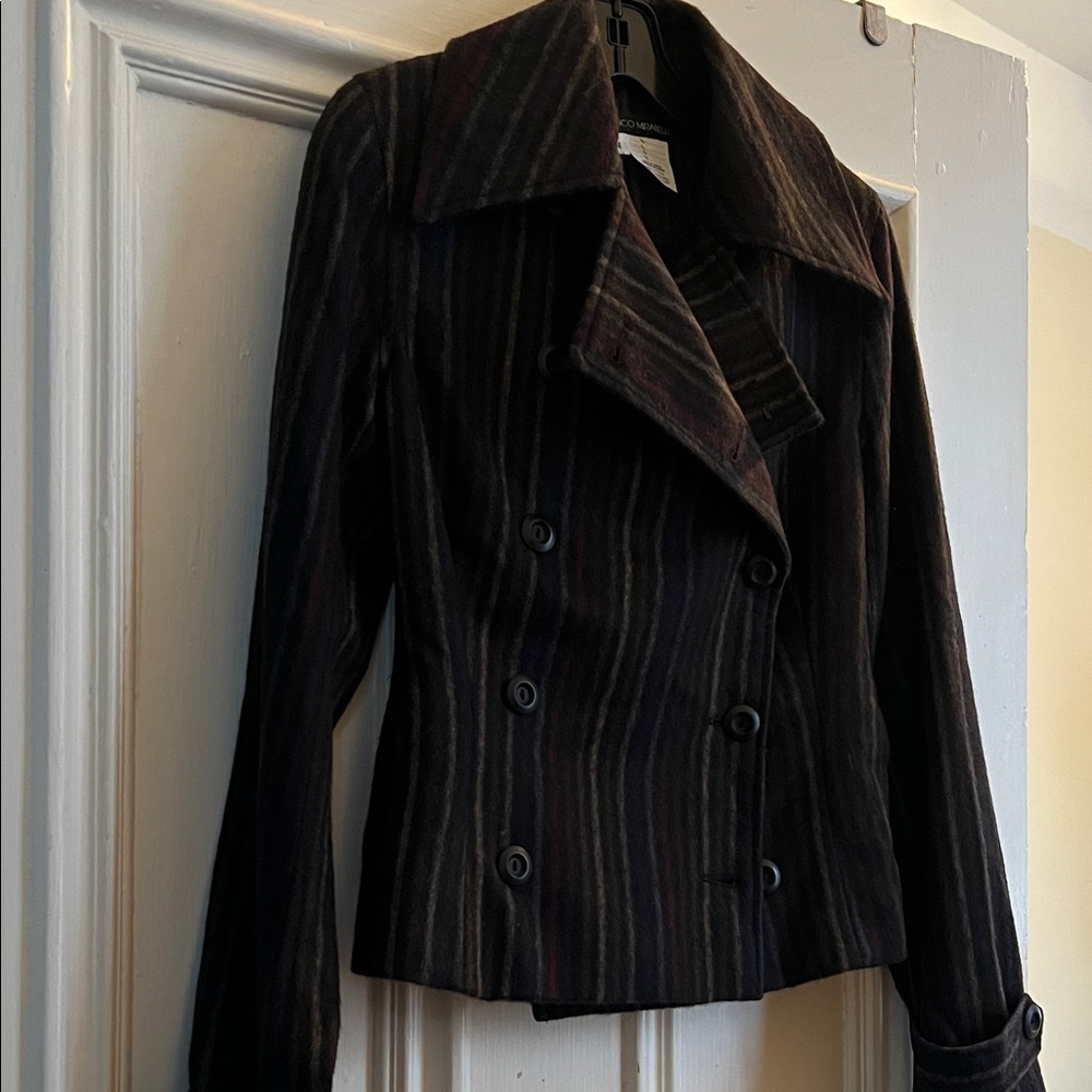 Franco Mirabelli Striped Double-Breasted Women's Jacket - Black and Brown